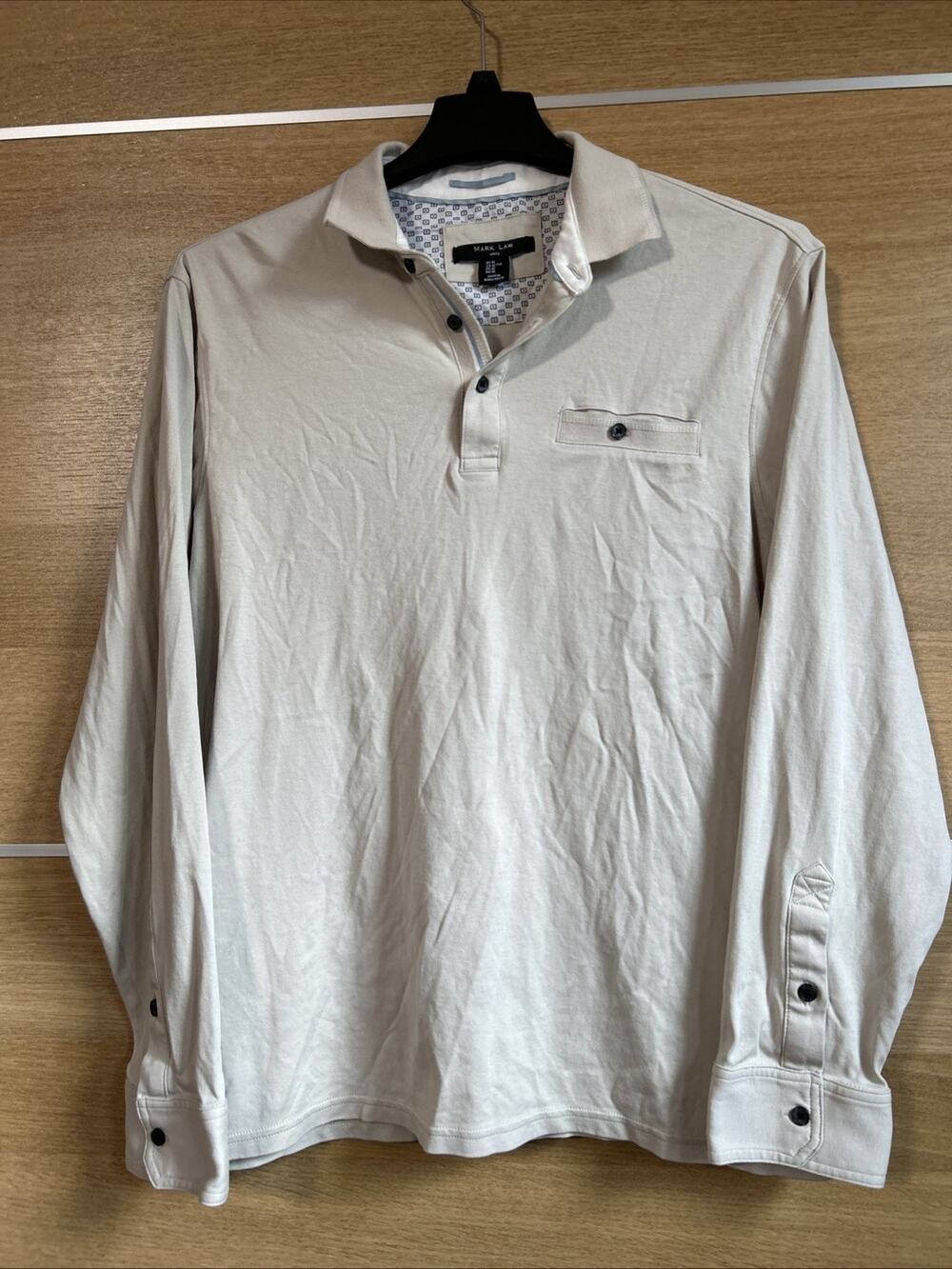 Mark Law Luxury Sz XL long sleeve cream cotton pullover w/barrel button cuffs